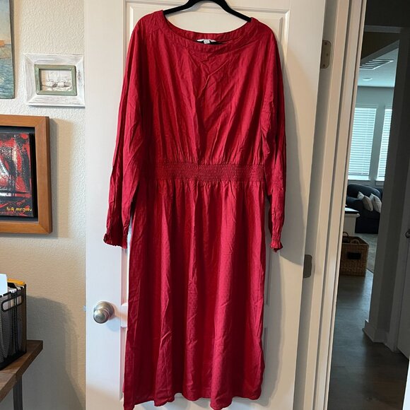 Croft & Barrow Plus Size Popover Textured Rayon Midi Dress Smocked Waist Sleeves - Picture 2 of 8
